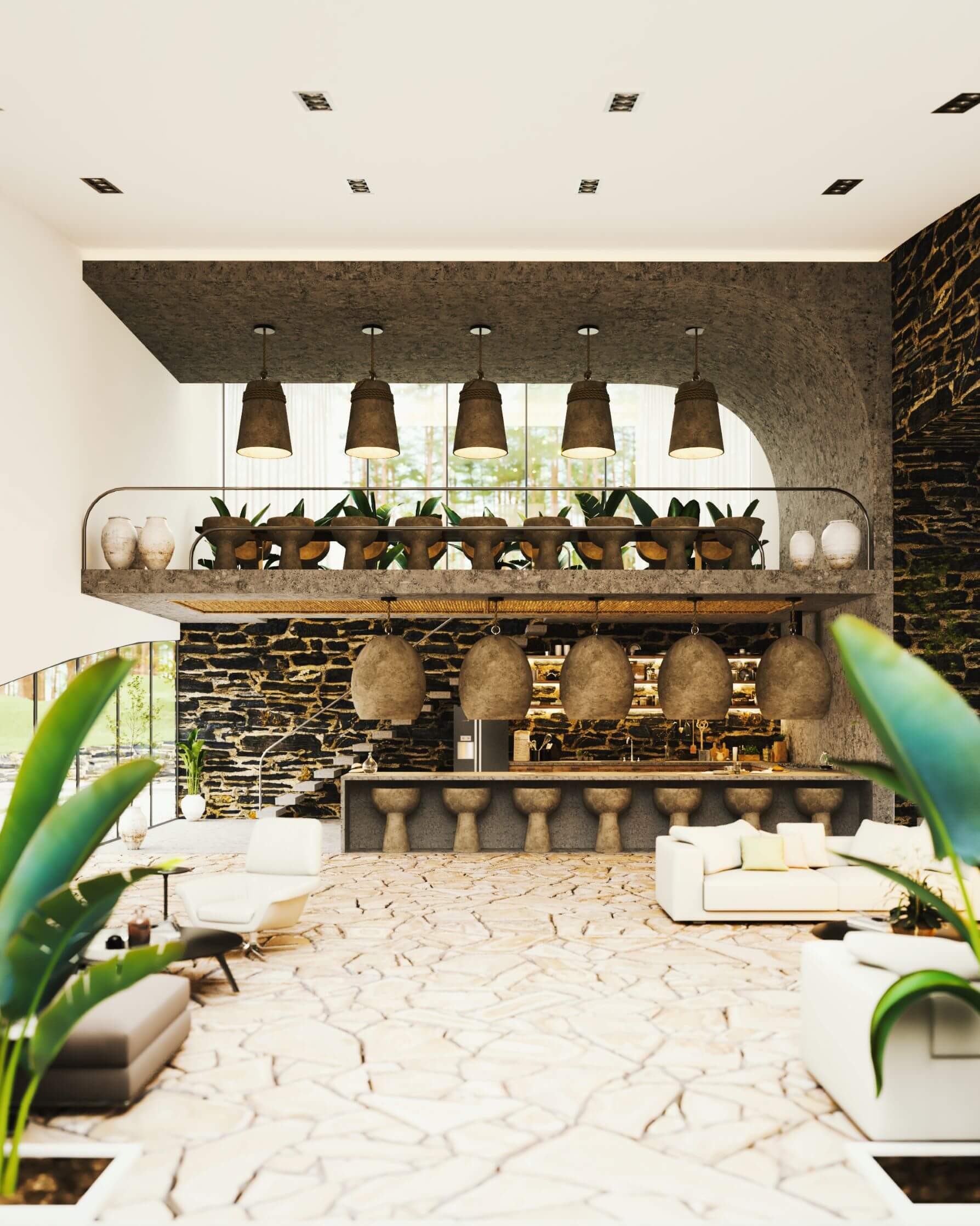 kitchen with pedant lamps
